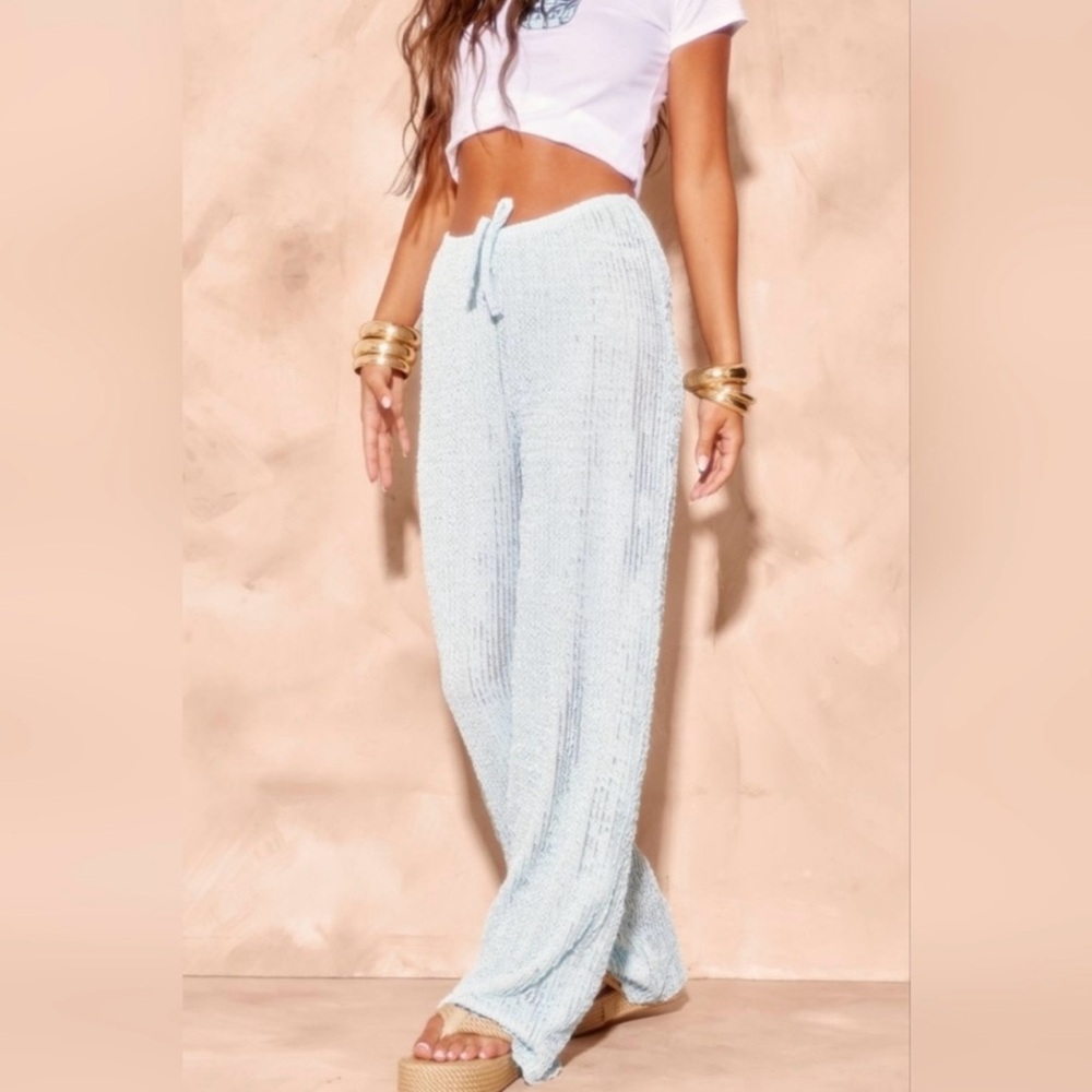 PrettyLittleThing Baby Blue Textured Trousers NWT